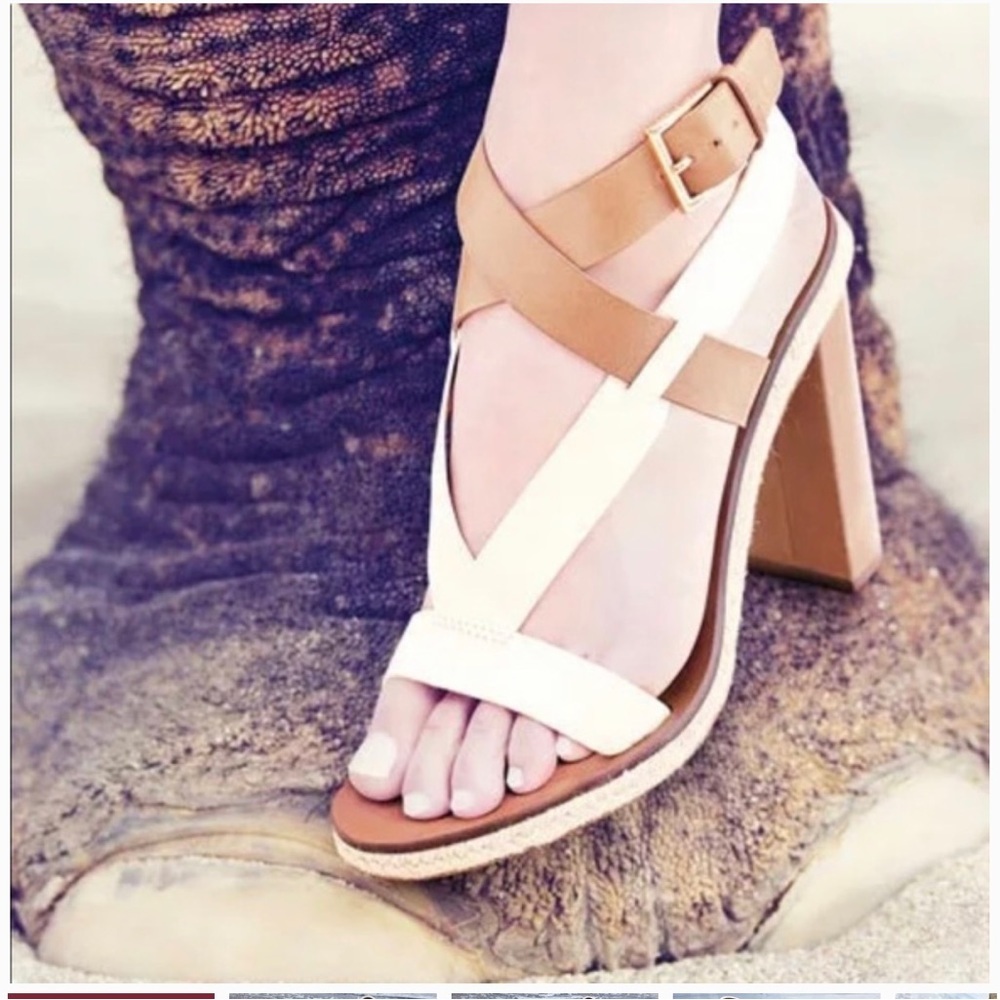 Tory Burch Marbella Tan White Ankle Strap‎ Sandals size 9/12 M